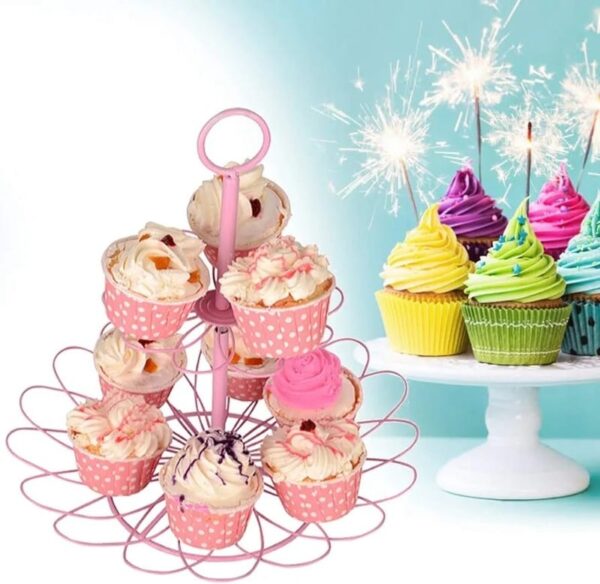 IRON ROUND PINK CUPCAKE STAND